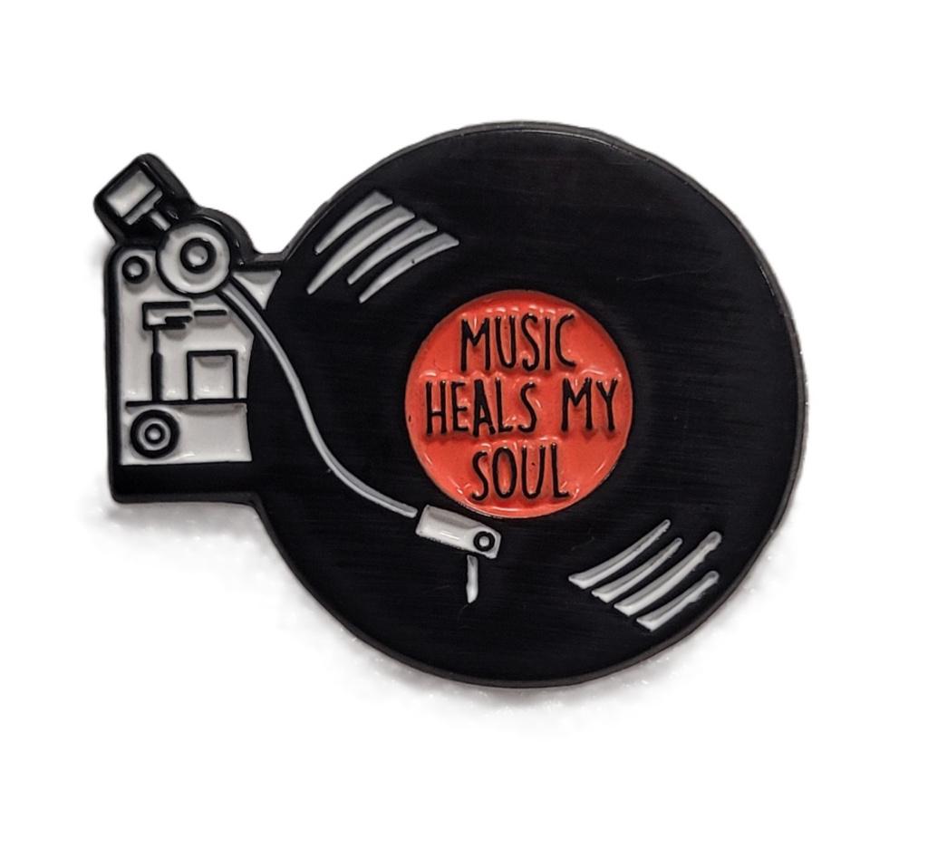 Music heals my soul vinyl metalen pin speldje pins, Info@deconoord.nl, Deco Noord, Nieuw, Ophalen of Verzenden