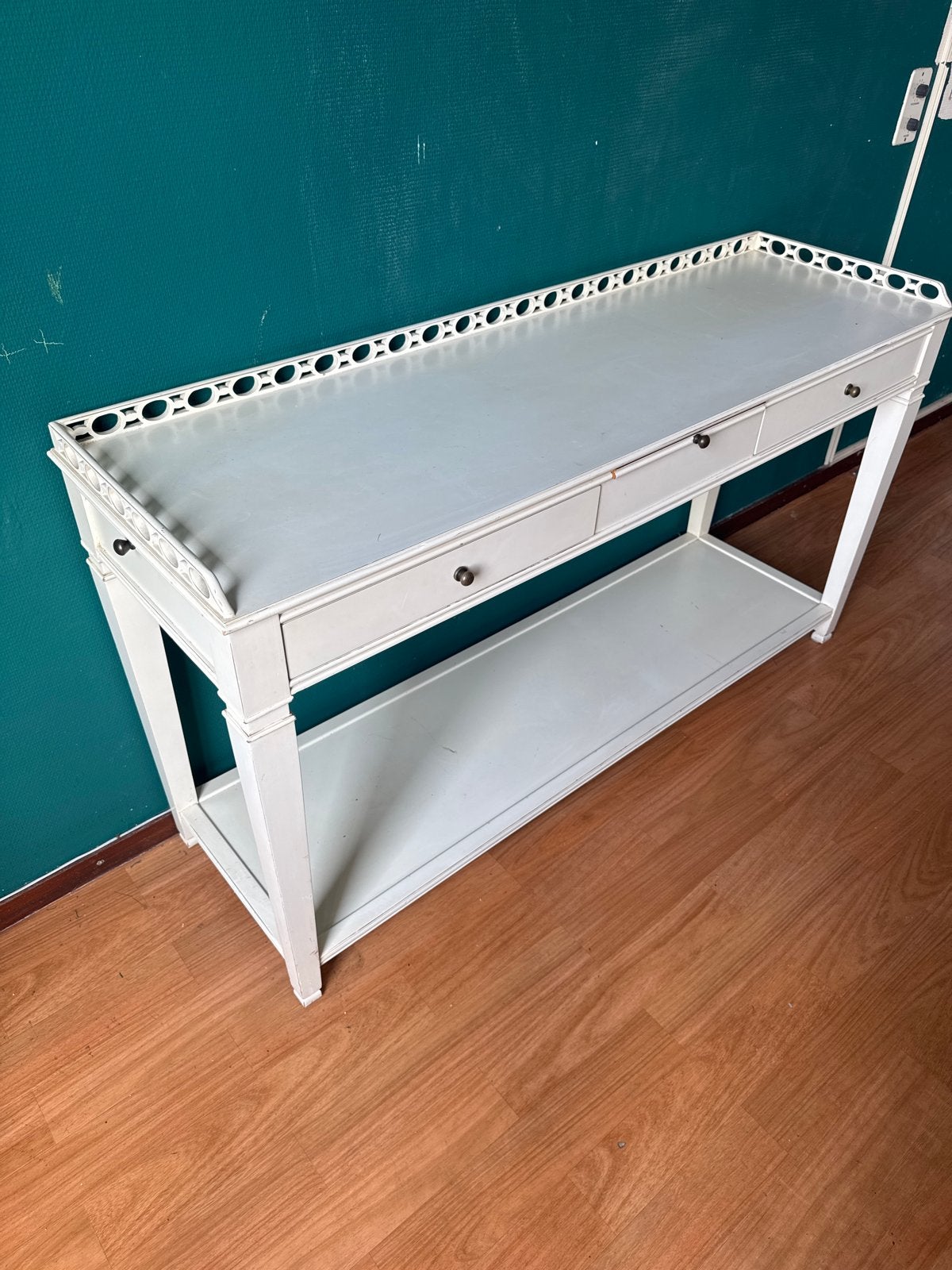 Elegante witte consoletafel met lades en uitschuifbare blade, Huis en Inrichting, Tafels | Eettafels, Gebruikt, 100 tot 150 cm