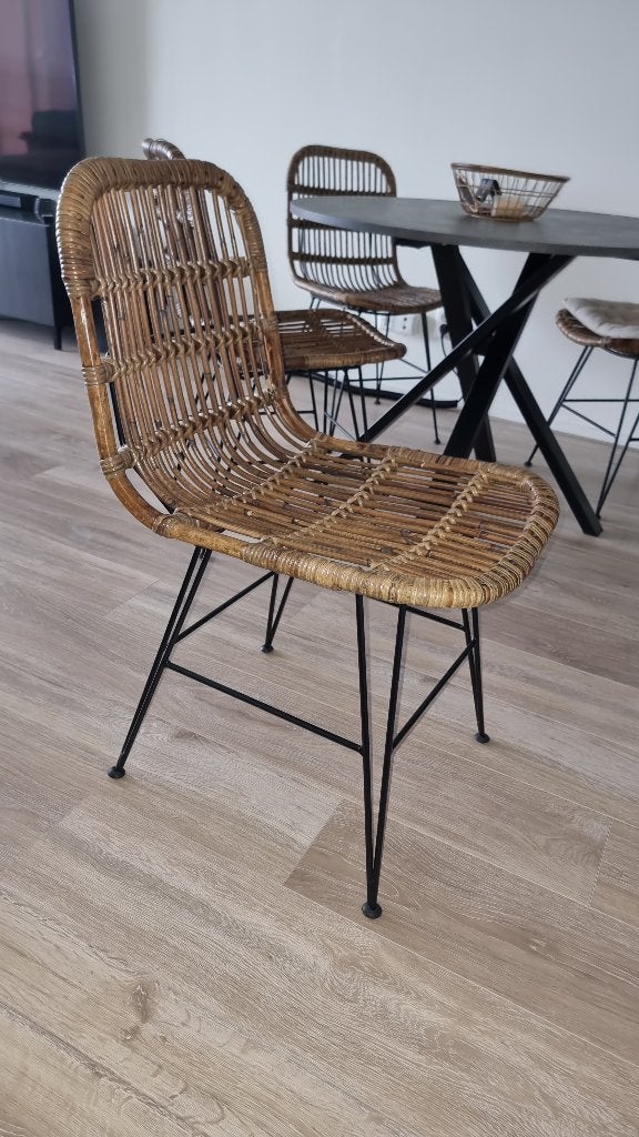 Sumatra rotan eetkamerstoelen, Huis en Inrichting, Stoelen, Ophalen, Gebruikt, Bruin, Metaal