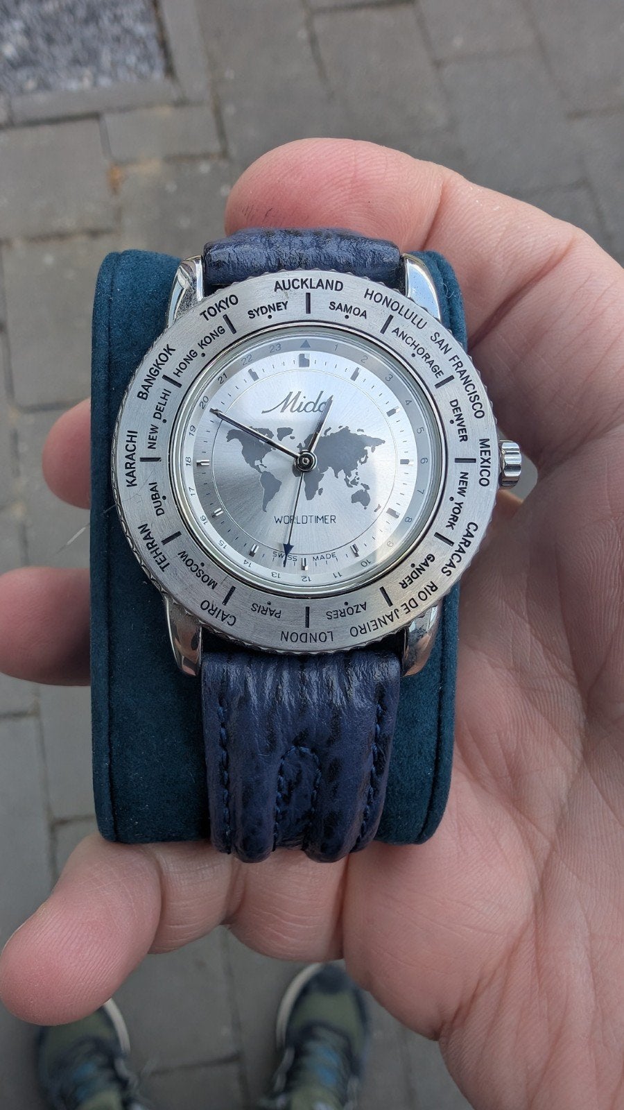 Mido Worldtimer horloge., Ophalen of Verzenden, Staal, Overige merken, 1960 of later
