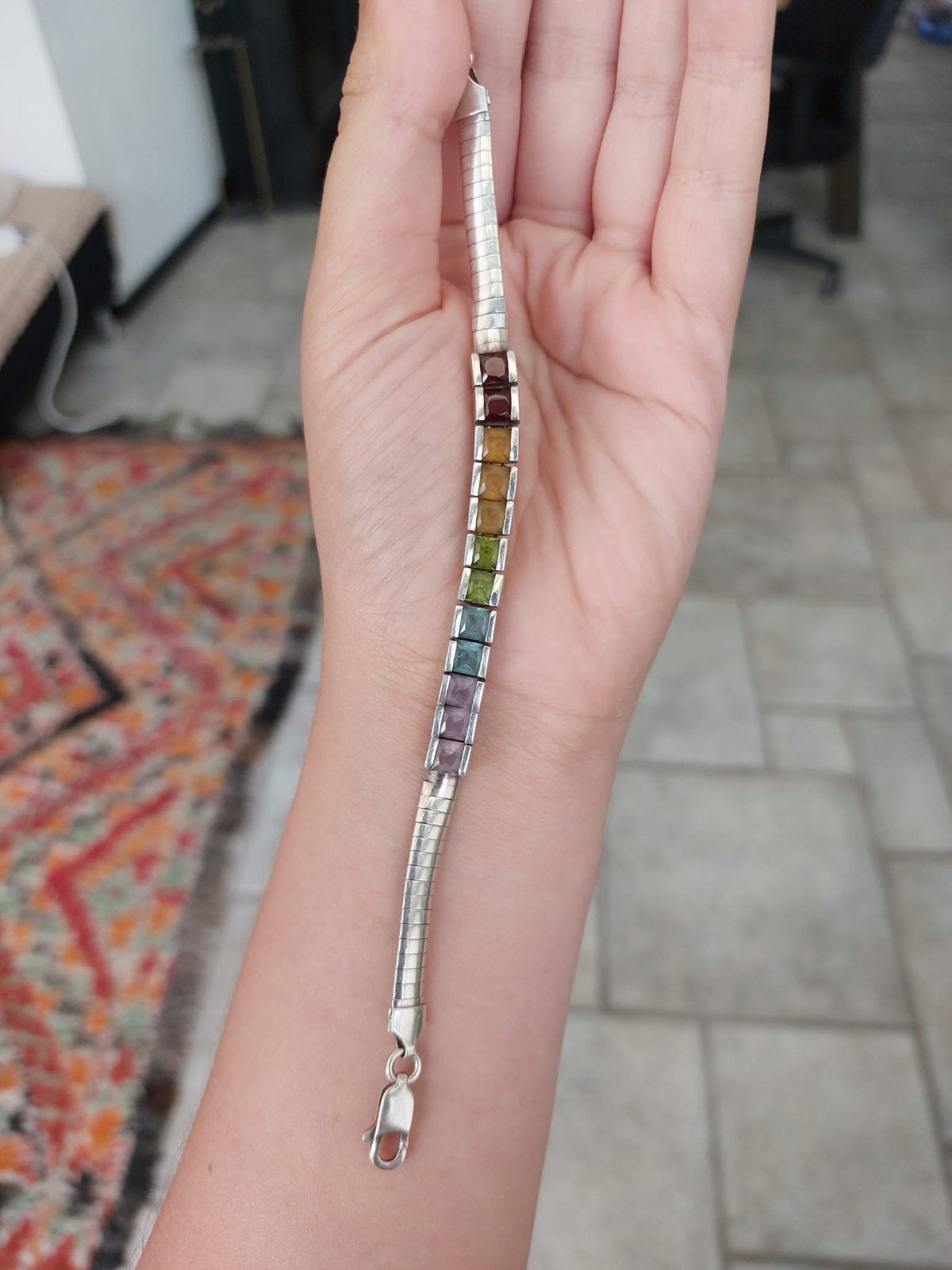 Zilveren armband met Edelstenen, Ophalen of Verzenden, Zo goed als nieuw, Zilver