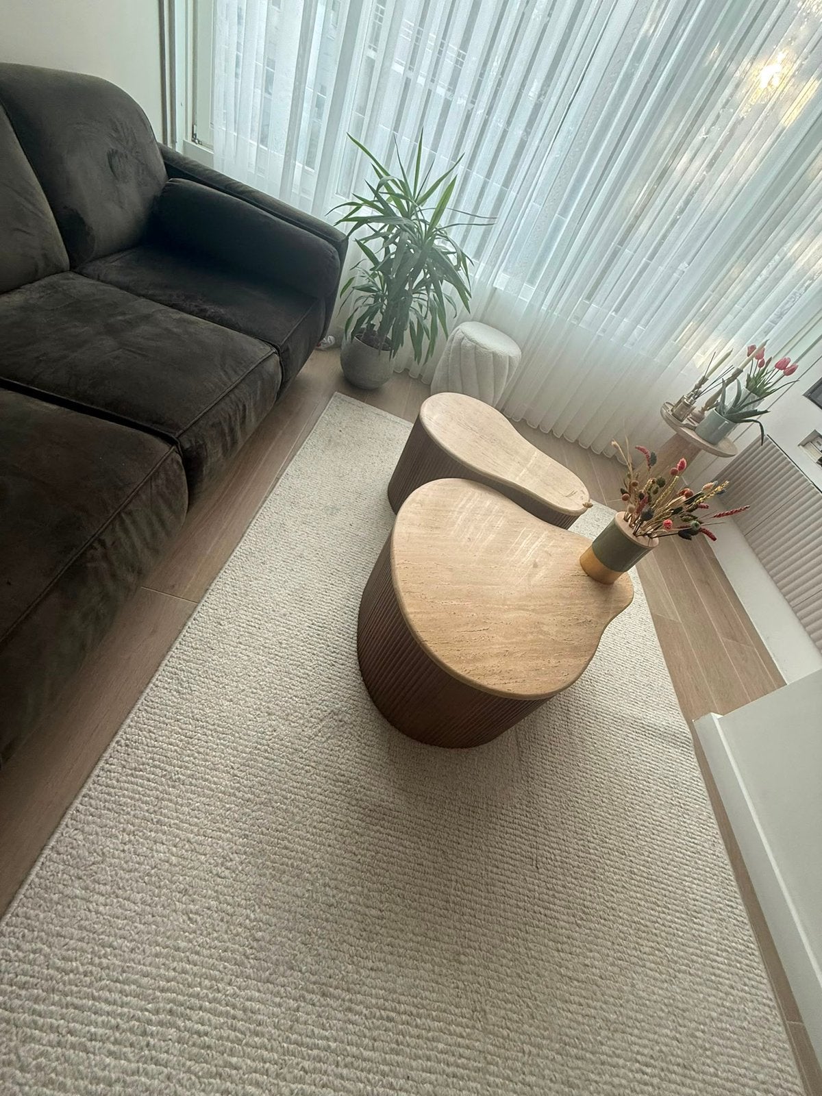 Eleonora Kira Salontafel set - 3 stuks met travertin blad, Zo goed als nieuw, Overige vormen, 5 – 50, Overige houtsoorten