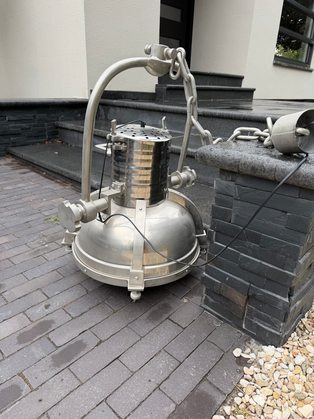 Eichholtz Industriële hanglamp RVS - Grote fabriekslamp, Ophalen, Zo goed als nieuw, Metaal, E27 (groot)