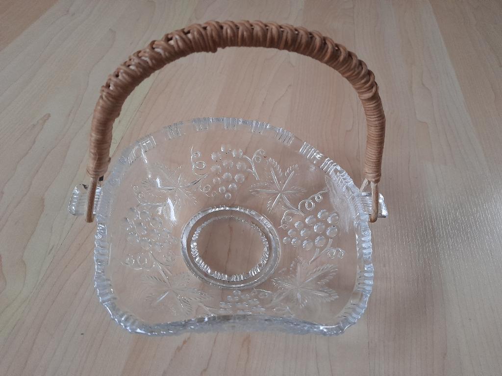 VINTAGE GLAZEN SERVEER SCHAALTJE MET DRUIVENTROS DECORATIE, Ophalen of Verzenden, Zo goed als nieuw, Glas