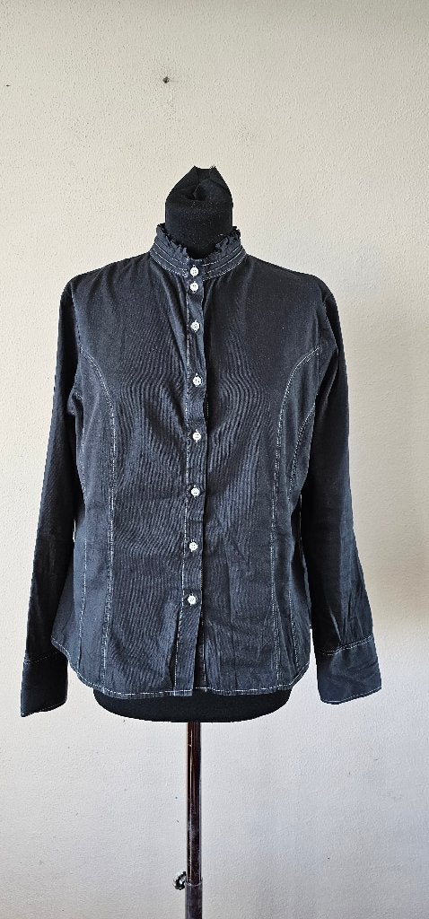 Purdey Zwarte Blouse met Lange Mouwen en Kraag maat 44, Zwart, Maat 46/48 (XL) of groter, Ophalen of Verzenden, Purdey