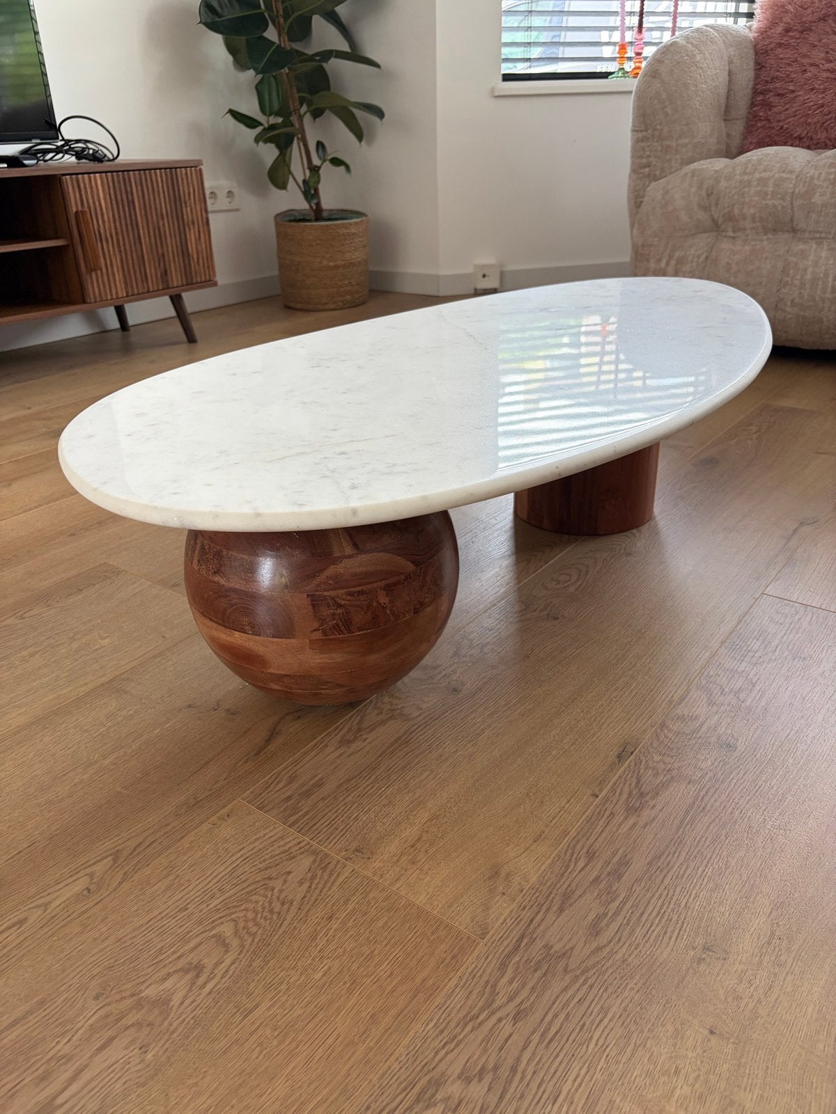 Sissy-Boy Salontafel met Marmeren Blad en Houten Onderstel, Huis en Inrichting, Ophalen, 100 tot 150 cm, 50 tot 100 cm, Zo goed als nieuw