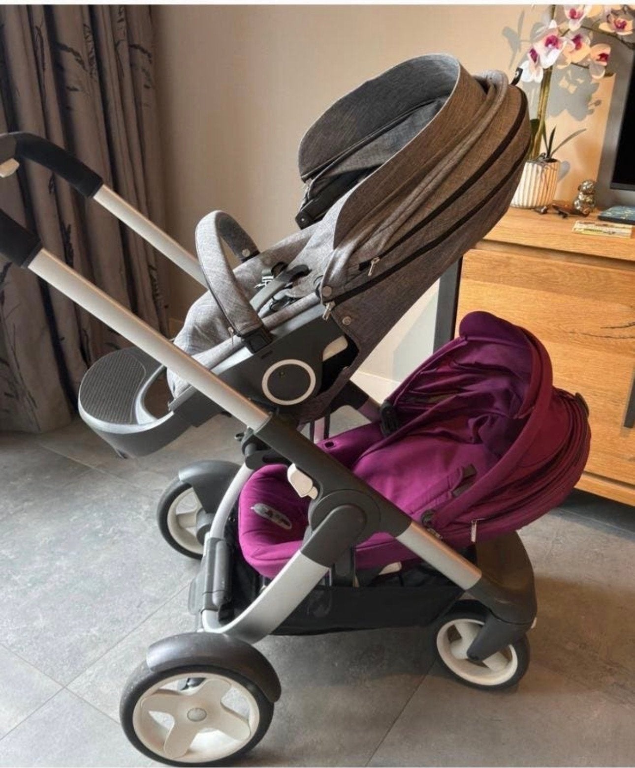 Stokke kinderwagen met maxi cosi reiswieg meerijdplankje, Kinderen en Baby's, Ophalen of Verzenden, Gebruikt, Kinderwagen, Maxi-Cosi
