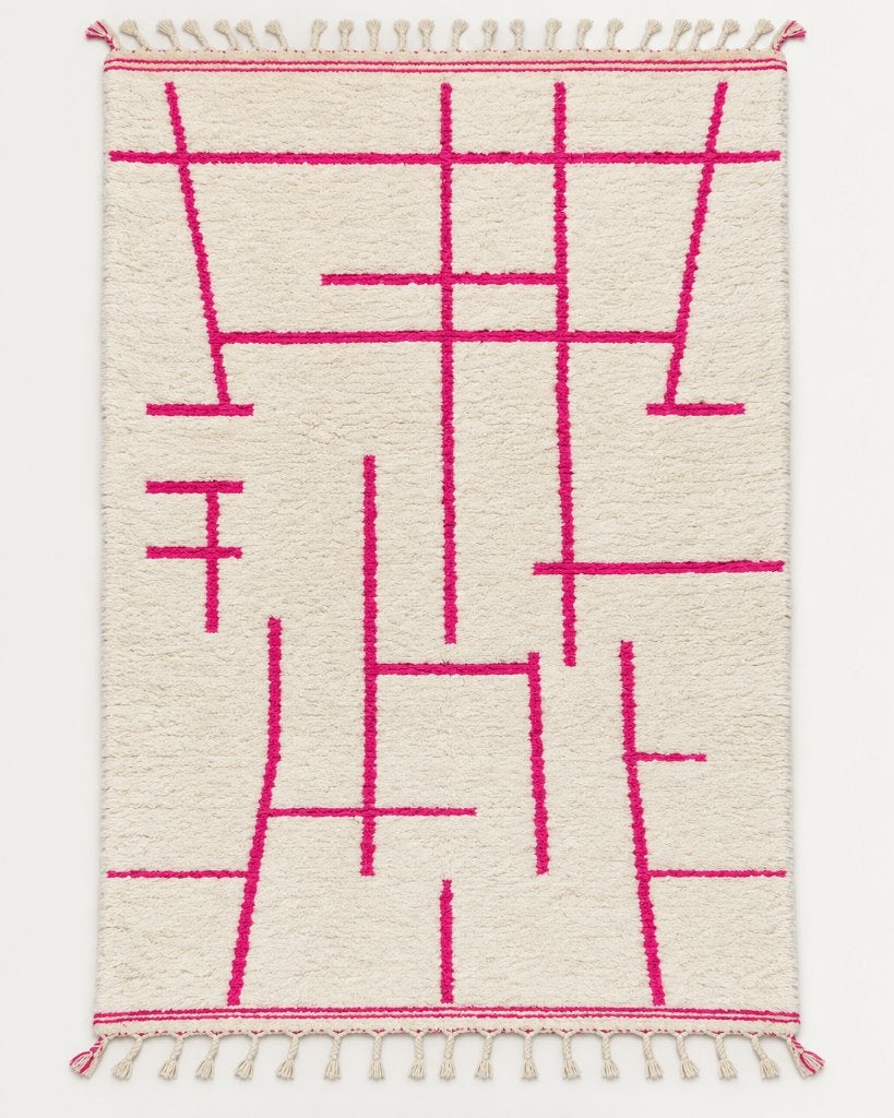 Marokkaans wollen vloerkleed 300x200 ivoor fuchsia, Huis en Inrichting, Info@maroccarpets.nl, Crème, 200 cm of meer, Maroccarpets
