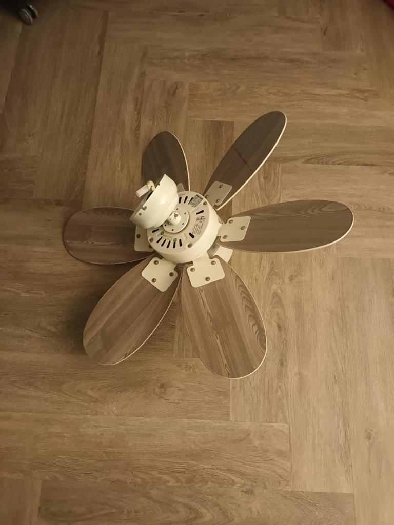 Kleine plafondventilator wit/hout, 80cm doorsnee, Ophalen, Gebruikt, Modern, Hout, Wit