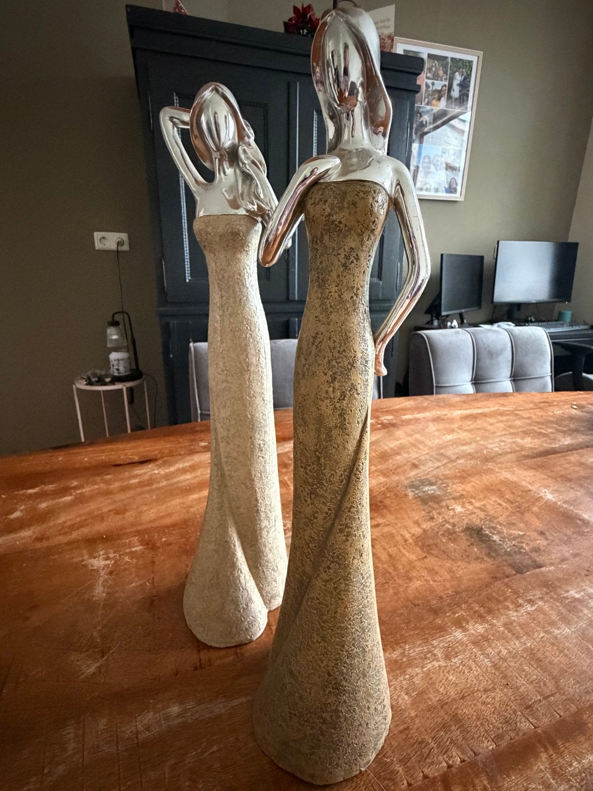 Decoratieve beelden van dames, 49 cm hoog, Hout, Gebruikt, Ophalen of Verzenden, Modern