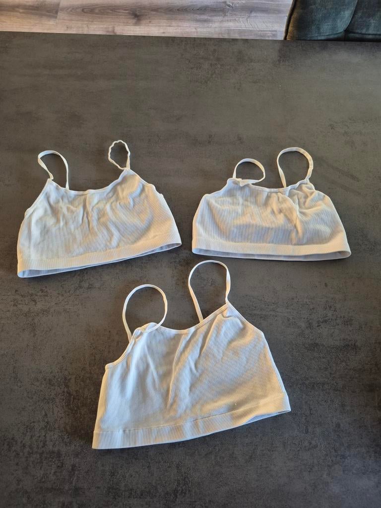 Hema topjes 3 stuks wit stretch elastaan 158 164, Kinderen en Baby's, Kinderkleding | Maat 158, Nacht- of Onderkleding, Meisje