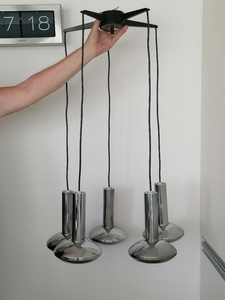 vintage seventies real retro hanglamp met 5 lichtpunten izgs, Ophalen of Verzenden