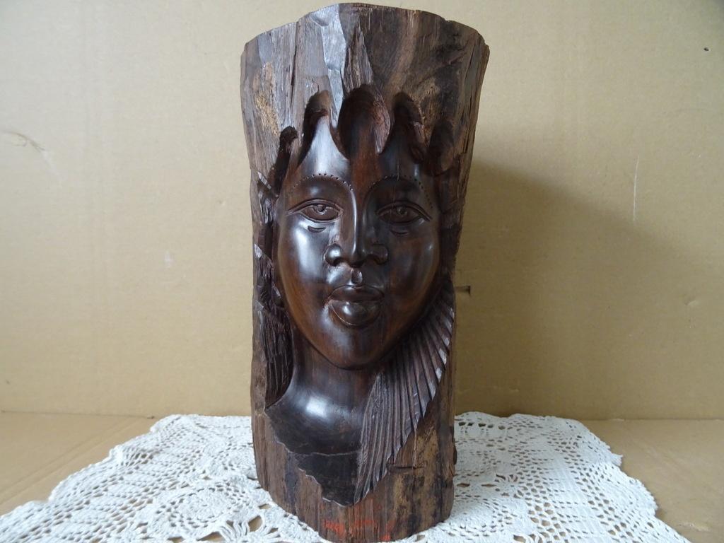 Afrikaans beeld ebbenhouten beeld vrouw tweekoppig 26cm, Antiek en Kunst, Ophalen of Verzenden