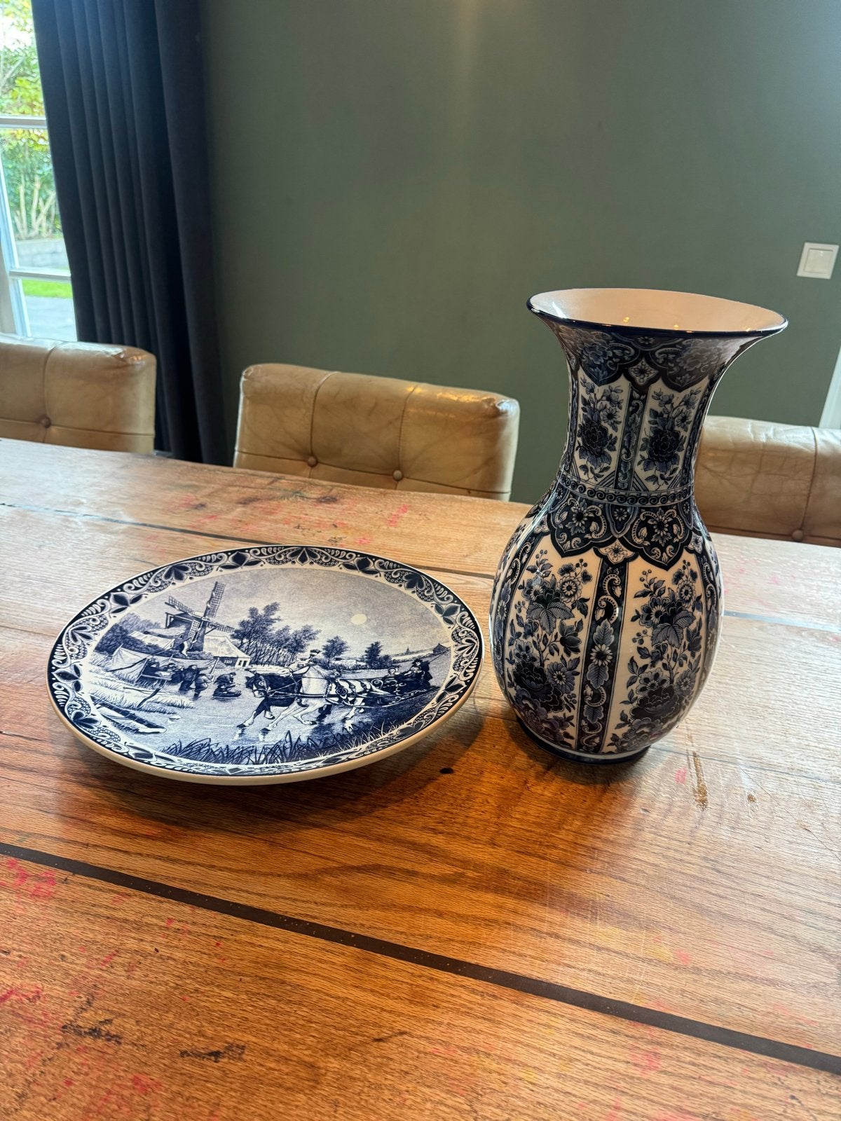Delfts Blauw Wandbord en Vaas - Origineel Handwerk, Antiek en Kunst, Ophalen of Verzenden