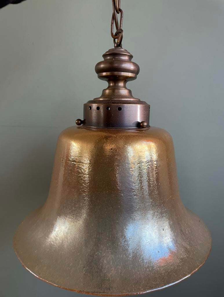 Vintage zware roze / parelmoer glazen hanglamp, Ophalen, ., ., Minder dan 50 cm