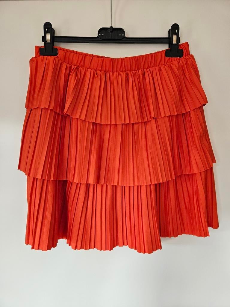 Zara geplooide rok met ruches M nieuw oranje/ rood, Maat 38/40 (M), Zara, Nieuw, Oranje