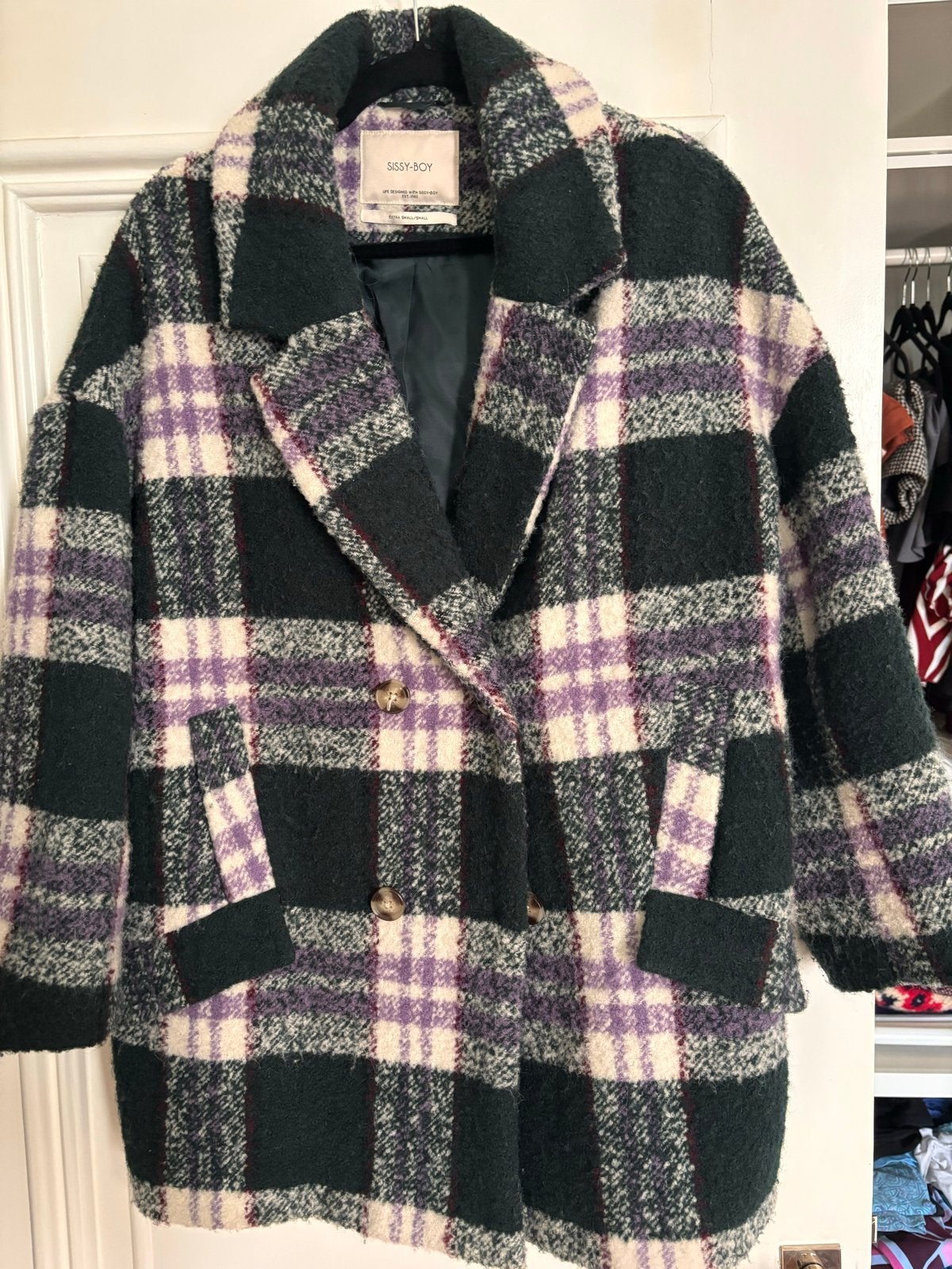 Sissy-Boy geruite wollen jas XS/S, Kleding | Dames, Jassen | Winter, Ophalen of Verzenden, Zo goed als nieuw, Maat 34 (XS) of kleiner