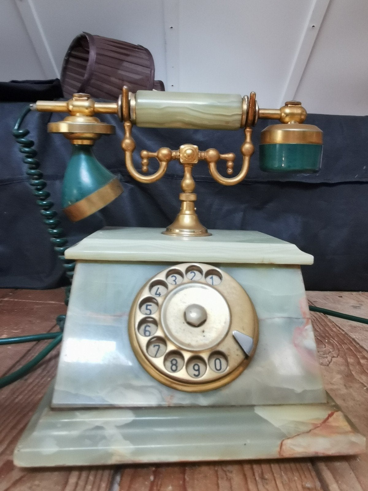 Antieke Telefoon met Draaischijf en Marmeren Basis, Ophalen