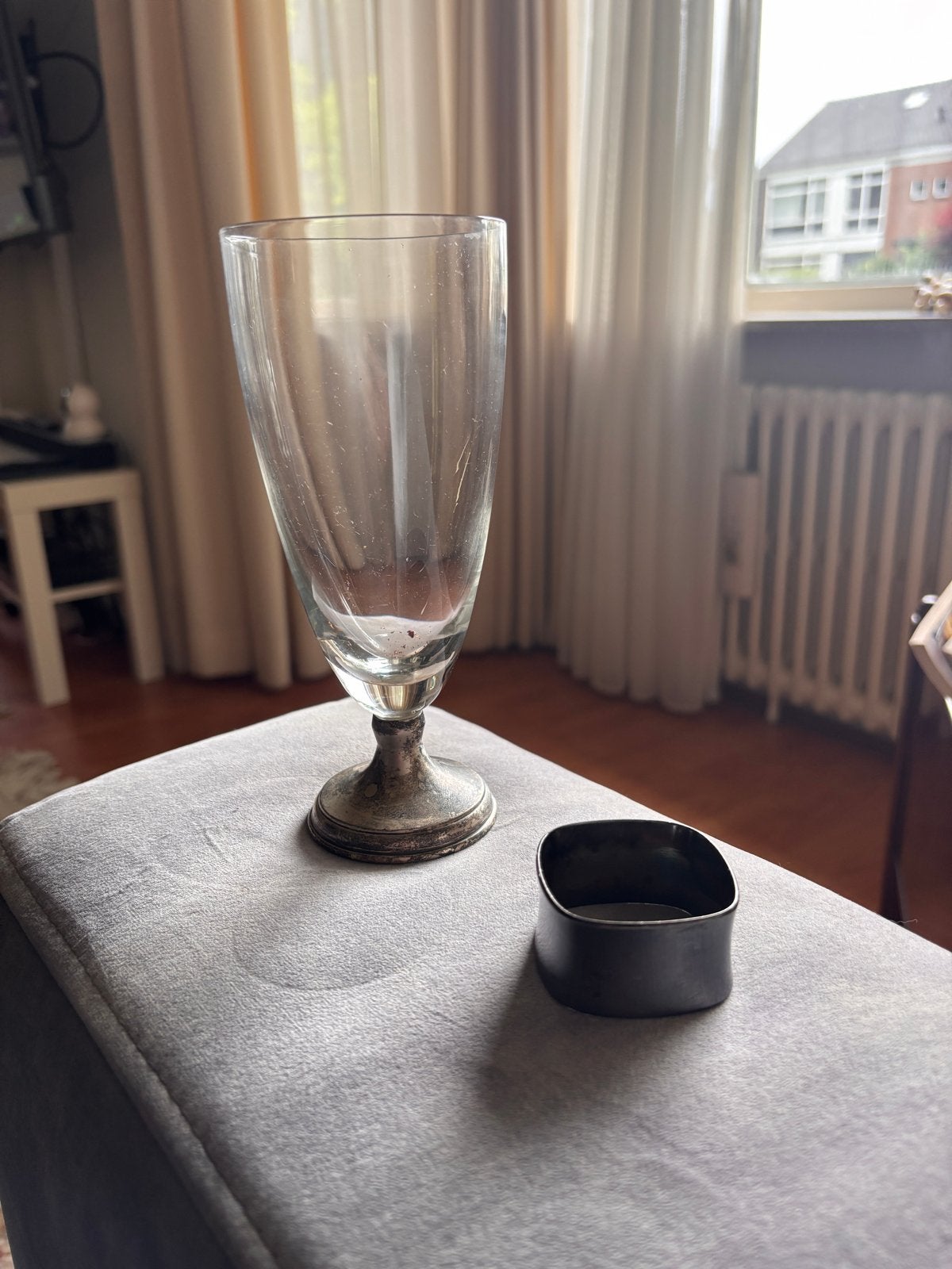 Vintage Glazen Beker met Zilveren Voet, Antiek en Kunst, Antiek | Glas en Kristal, Ophalen of Verzenden