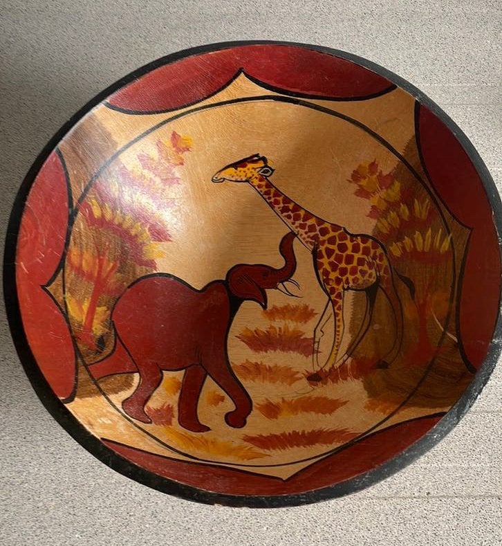 Prachtige houten schaal Afrika olifant giraf, Ophalen of Verzenden