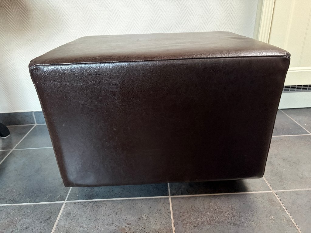 Donkerbruine lederen hocker/poef - 65x50x45 cm, Ophalen, Gebruikt, 50 tot 75 cm, Leer