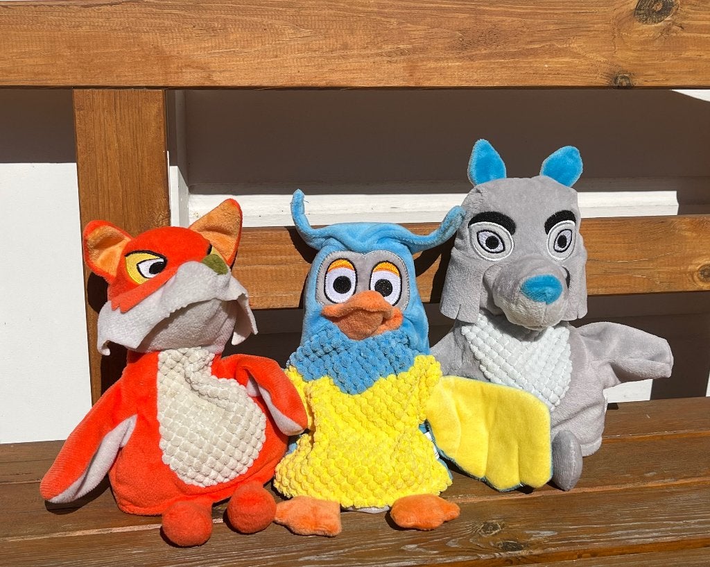De Fabeltjeskrant handpoppen Meneer de uil Bor de Wolf plus, Ophalen of Verzenden, Pop