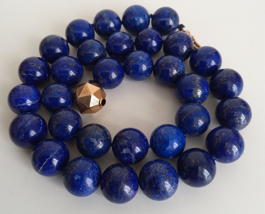 Natuurlijke Lapis Lazuli met antiek 14 karaat gouden slot, Sieraden, Tassen en Uiterlijk, Antieke sieraden, Verzenden, Goud, Ketting