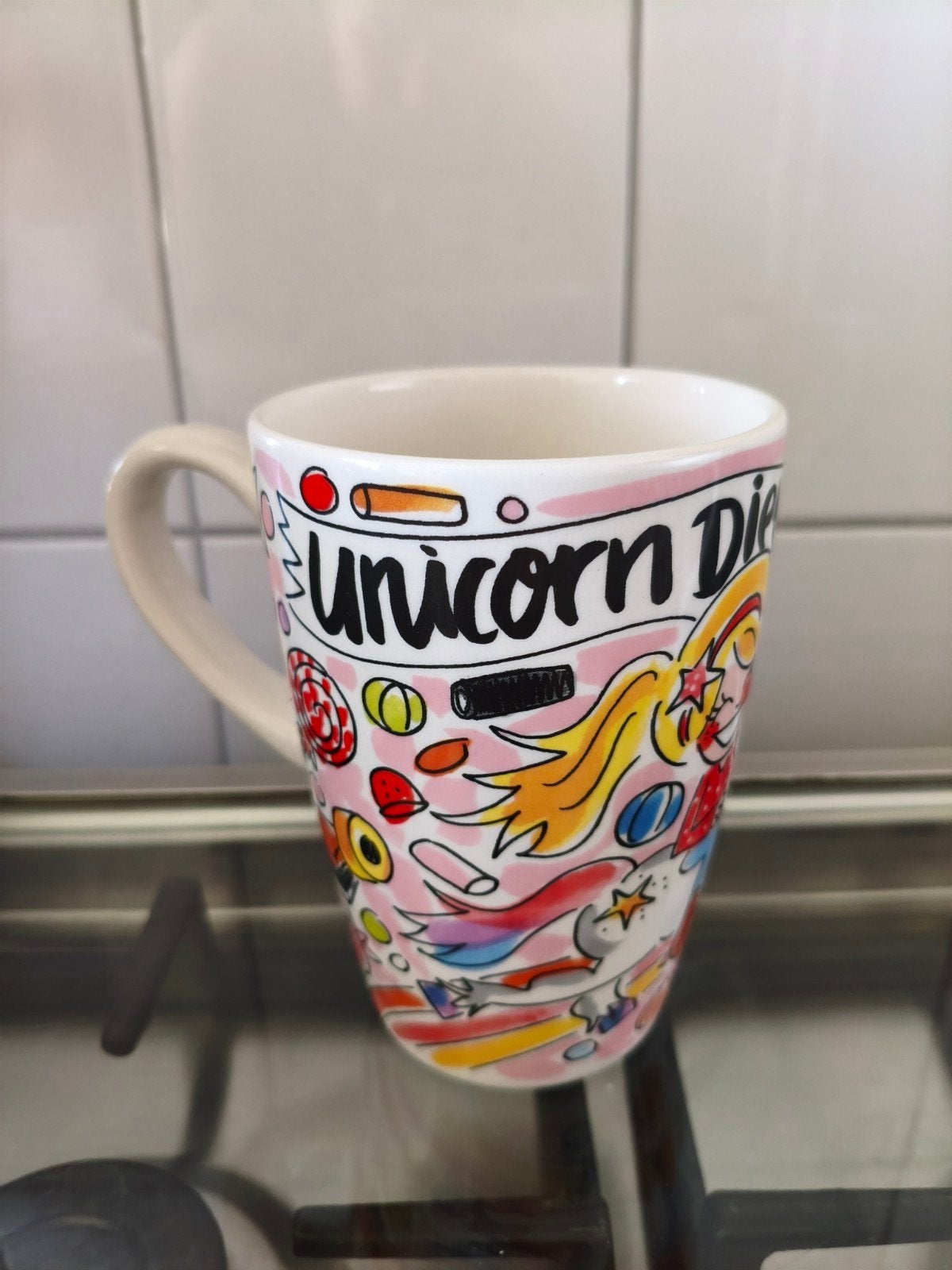 Blond Amsterdam Unicorn Diet XL mok, Overige typen, Zo goed als nieuw, Steen/keramiek, Meerkleurig