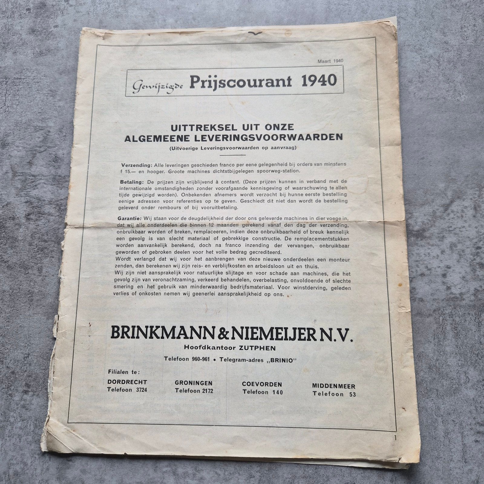 Brinkmann & Niemeijer Folder 1940, Ophalen of Verzenden, Gelezen, Brinkmann & Niemeijer N.V., Catalogus
