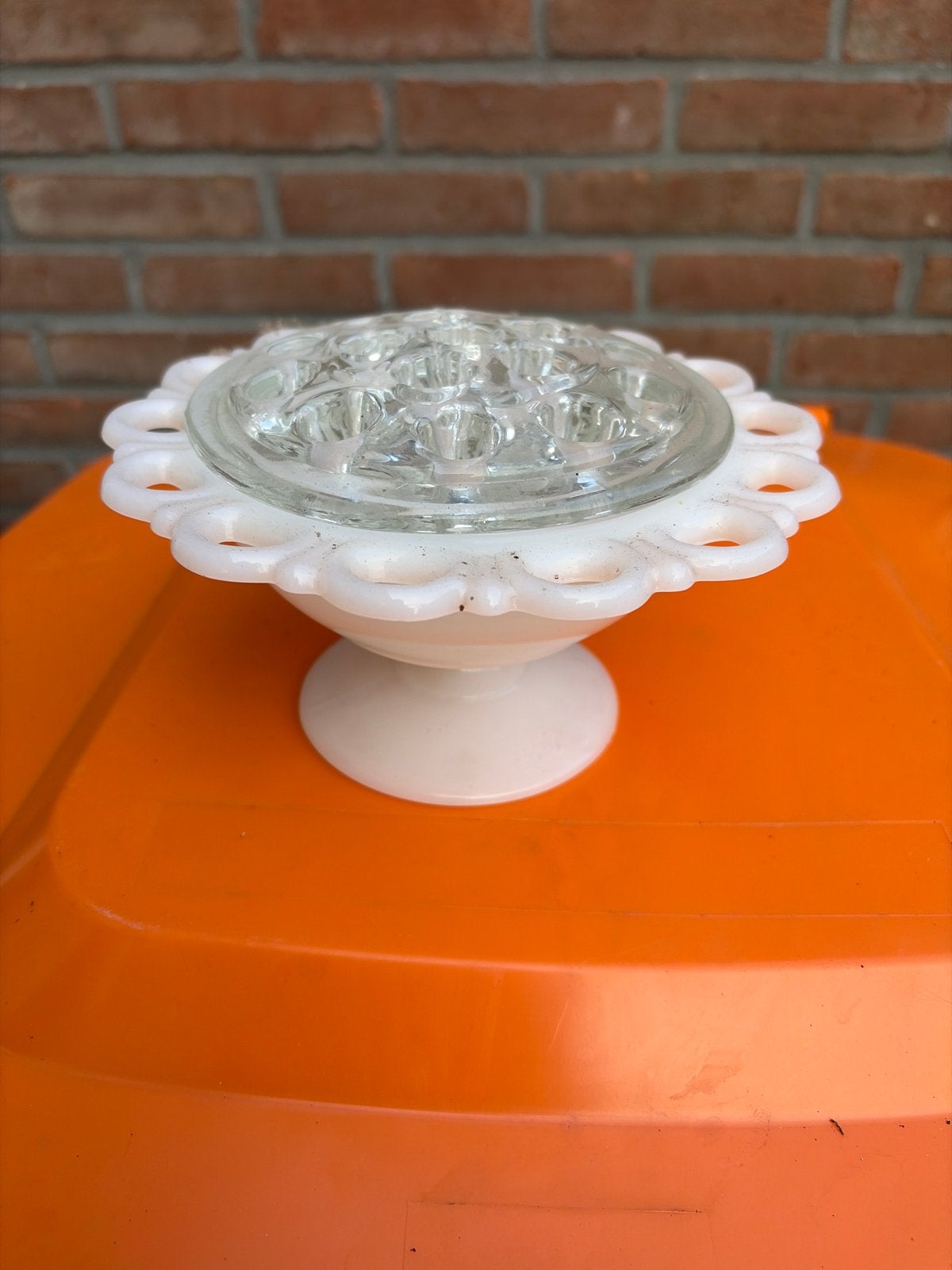 Bloemschik vaas - Vintage melkglas, Antiek en Kunst, Ophalen