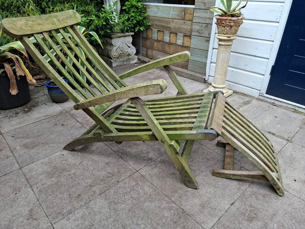 Houten ligstoel, Tuin en Terras, Ophalen, Gebruikt, Hout, Verstelbaar