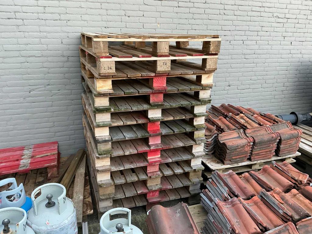 Partij pallets en hout, Ophalen, Gebruikt, 50 mm of meer, Pallet