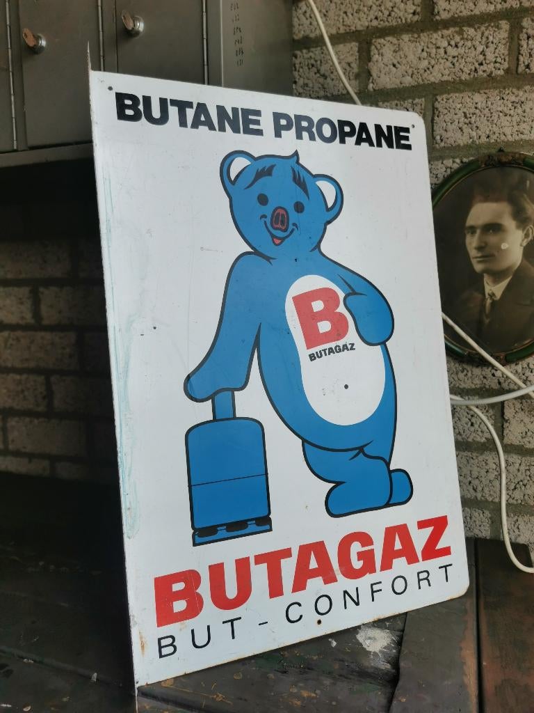 Vintage butagaz  reclamebord, Ophalen, Gebruikt, Reclamebord