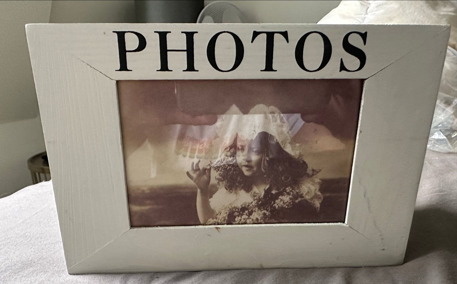 Fotobox met opbergvakken voor foto's en herinneringen, Gebruikt, Ophalen of Verzenden, Fotolijst, Wit
