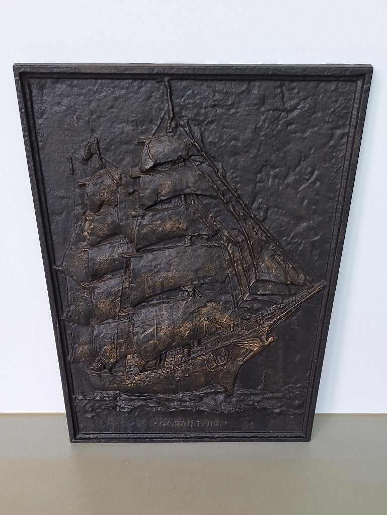 gietijzeren wandplaquette haardplaat schip oude driemaster, Ophalen, Zo goed als nieuw, Vrijstaande haard, Overige soorten