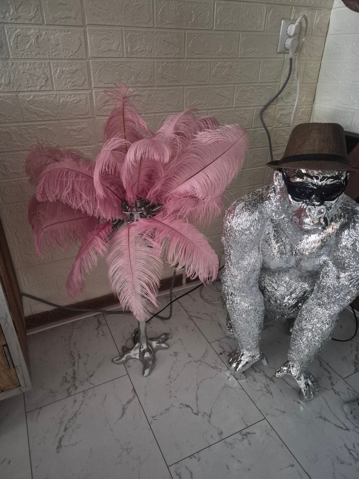 Eric Kuster Stijl Staande Lamp met Roze Struisvogelveren, Ophalen, Gebruikt, Eric Kuster, Glamour, Modern, Minder dan 100 cm