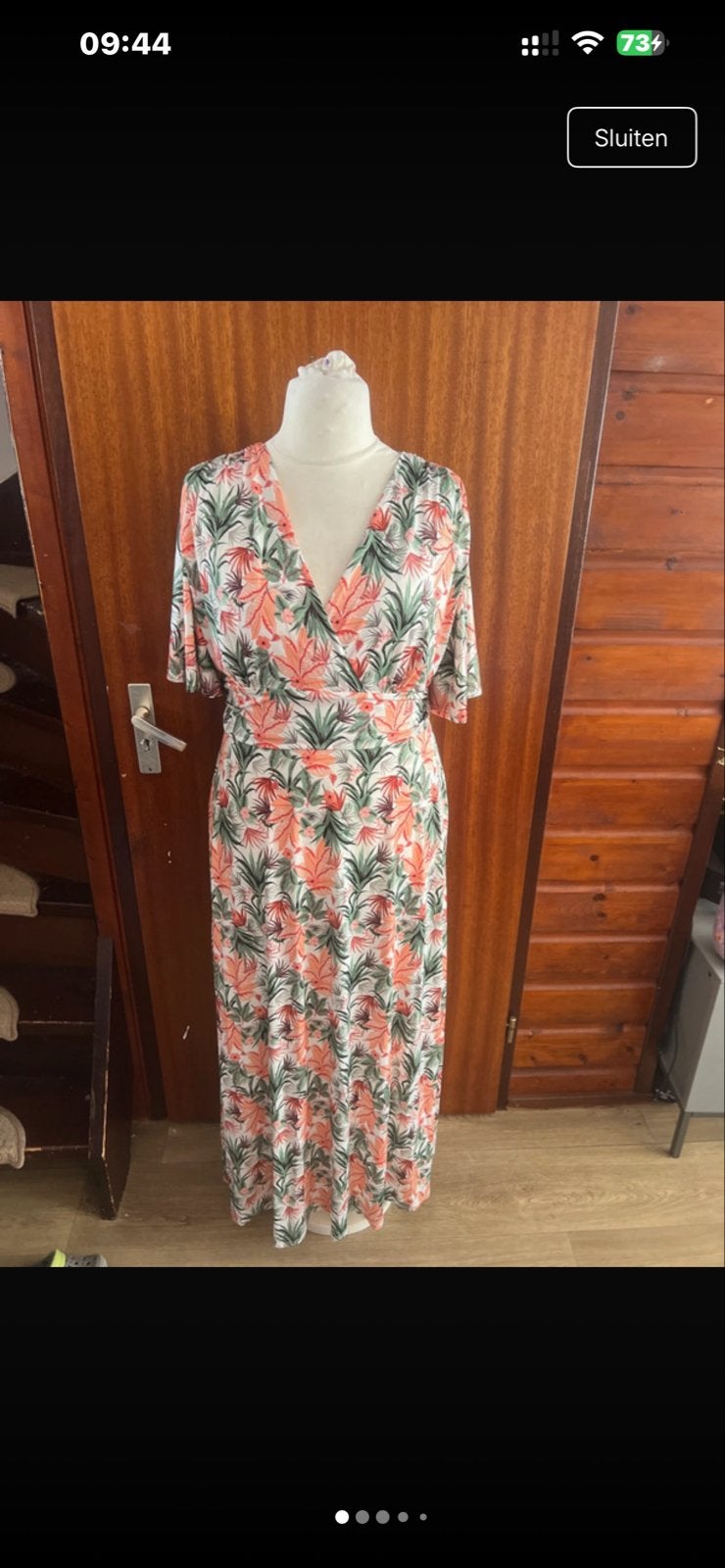 Vintage Chic Maxi Jurk met Tropische Print, Wit, Maat 46/48 (XL) of groter, Ophalen of Verzenden, Zo goed als nieuw