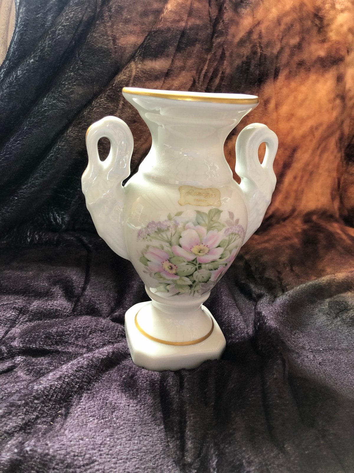 Antieke Limoges Porseleinen Vaas met Handgeschilderde Bloeme, Ophalen of Verzenden
