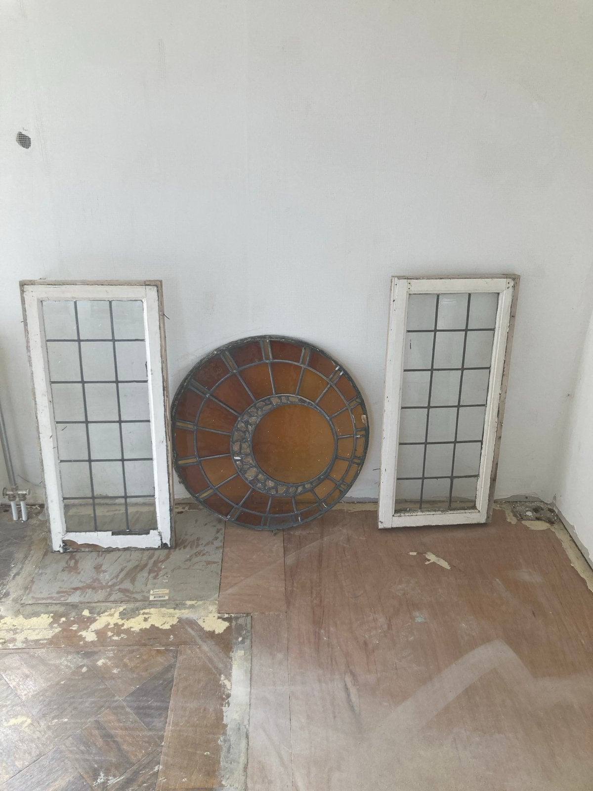 Antieke glas-in-lood ramen en rond raam, Ophalen, Gevelraam of Ruit, Gebruikt, Glas in lood