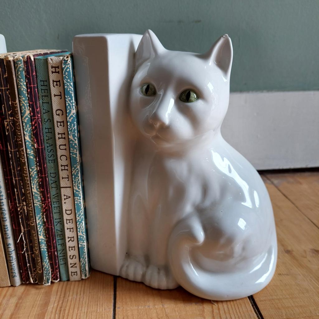 Lucky Vintage boekensteunen witte katten vintage, Ophalen, Huis en Inrichting