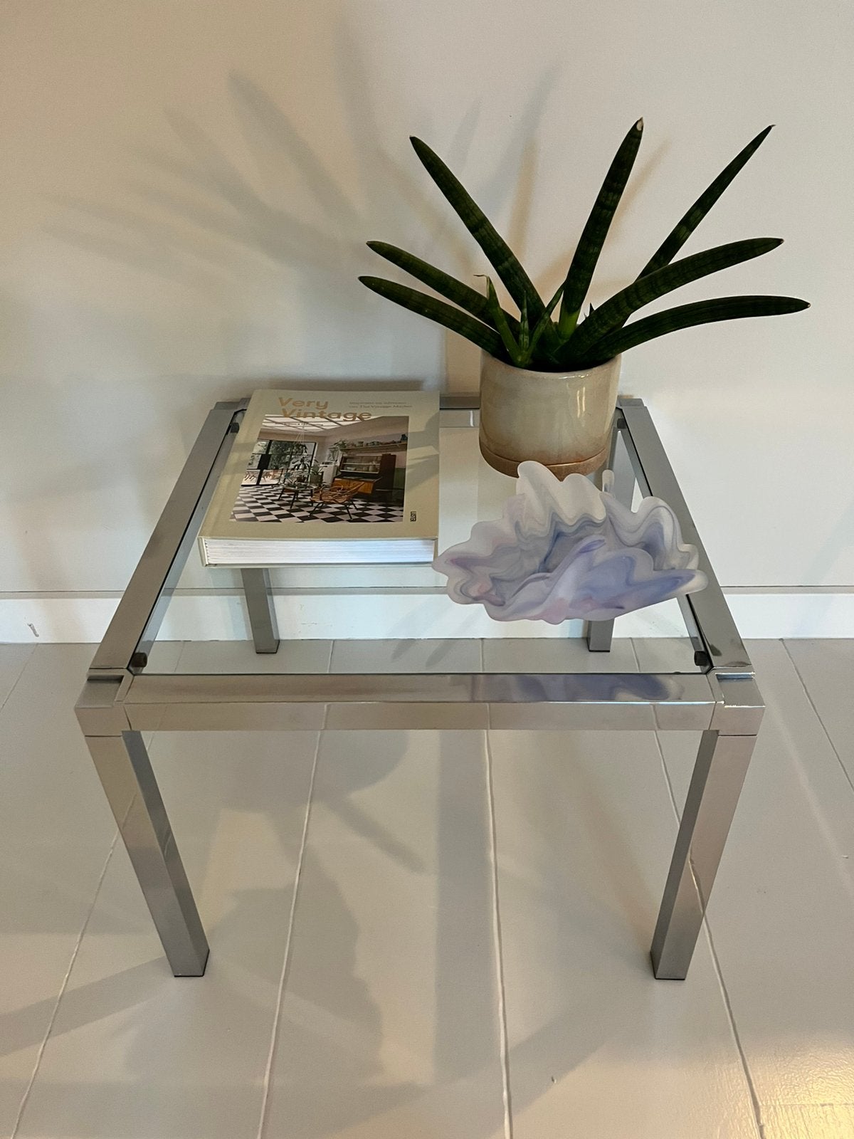 Vintage bijzettafel salontafel chroom | spage age | Stax, Ophalen, Minder dan 50 cm, Gebruikt, Vierkant