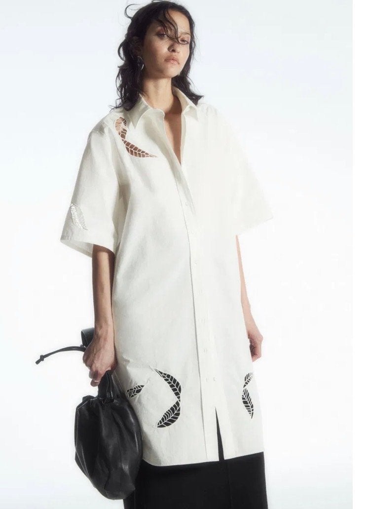COS Witte Oversized Blouse 36 met Uitgesneden Details, Wit, Nieuw, Ophalen of Verzenden, Korte mouw