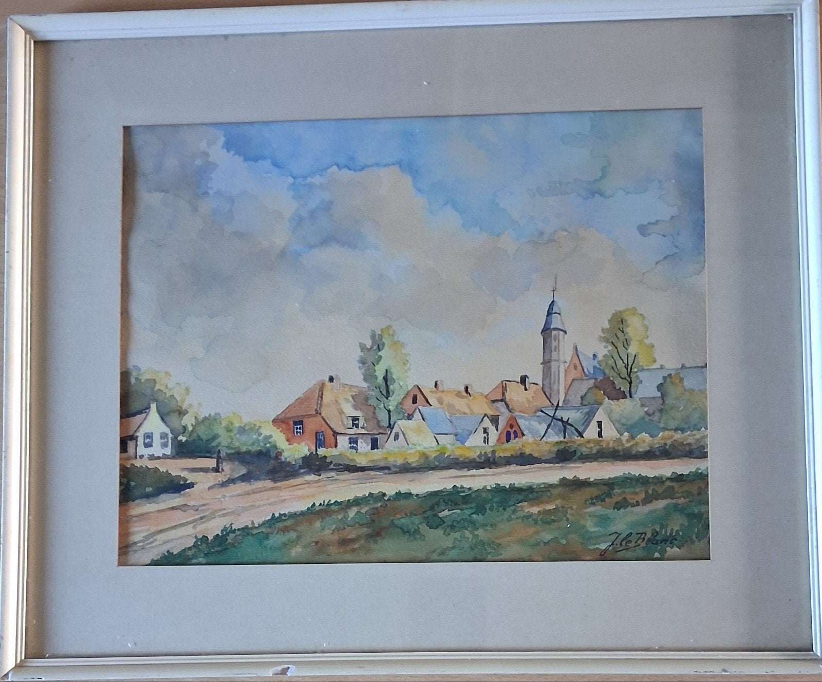 J. Le Blanc (1863-1949), Dorpsgezicht.  Ca '20.  * Zie tekst, Antiek en Kunst, Impressionistisch, Ophalen of Verzenden, Aquarel