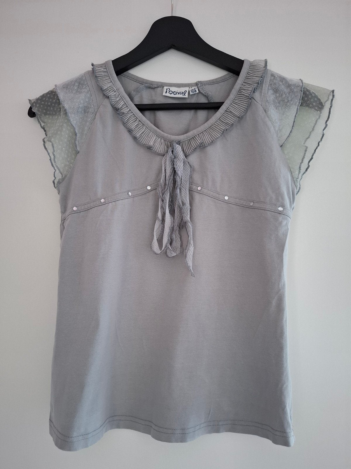 Percival Grijs Topje Maat 152/158 Ruches, kant en glitter, Kleding | Dames, Tops, Ophalen of Verzenden, Zo goed als nieuw