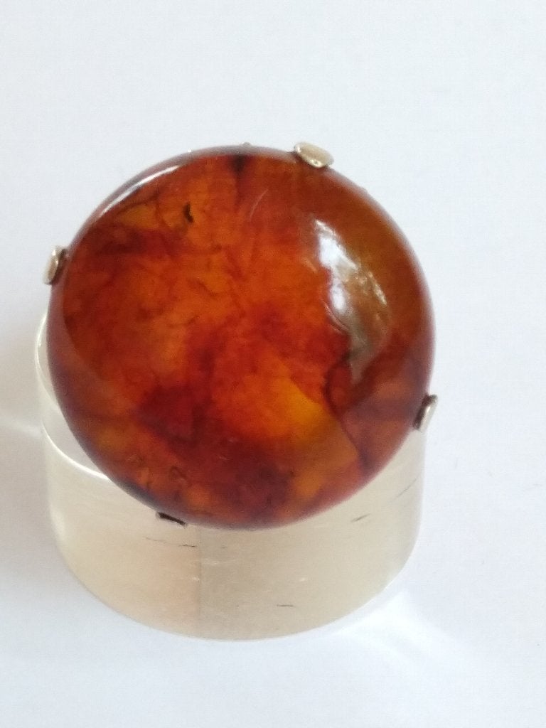 zilveren RING (800) maat 15 1/4 met Barnsteen/Amber, Sieraden, Tassen en Uiterlijk, Ophalen of Verzenden, Zilver, Ring, Met edelsteen