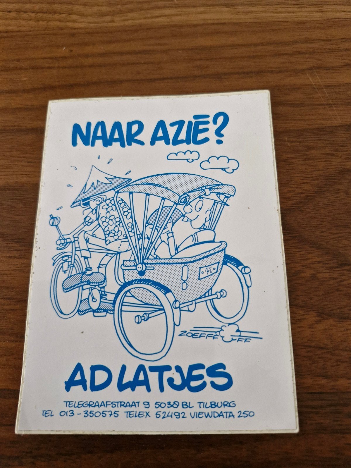 493 Vintage Sticker: Naar Azië? Ad Latjes Tilburg, Ophalen of Verzenden