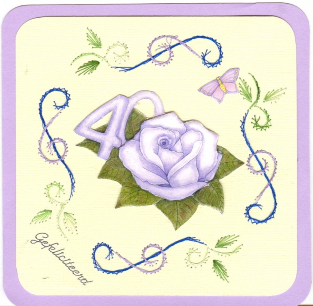 3D Kaart Verjaardag 2  Paarse bloemen met 40, Verzenden, Nieuw, Overige thema's