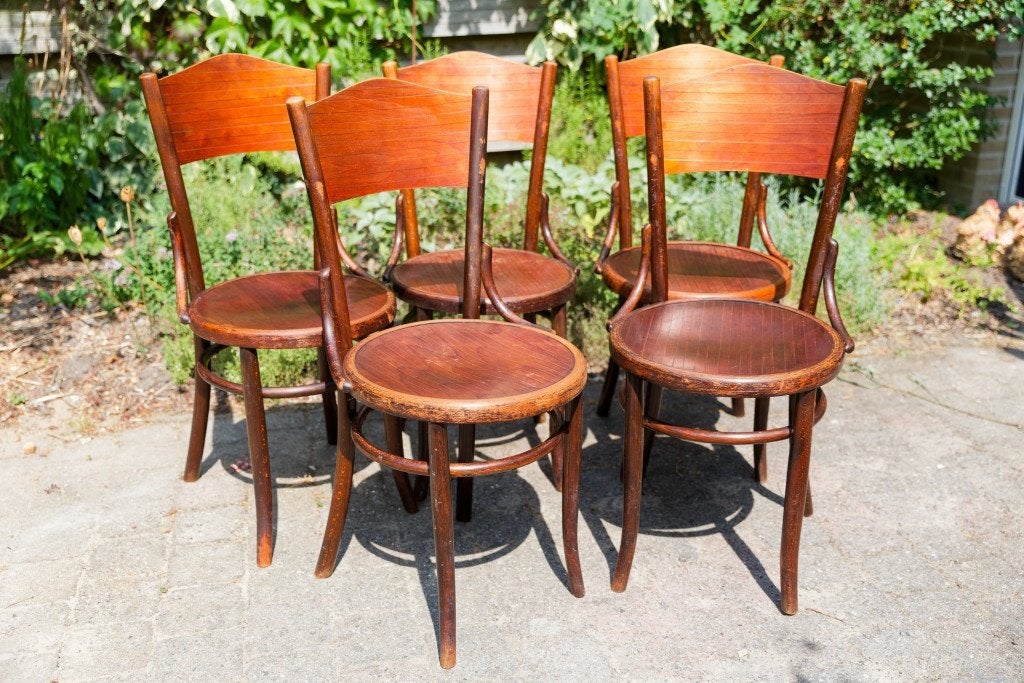 5 Vintage Fischel caféstoelen - Thonet stijl, Antiek en Kunst, Ophalen of Verzenden