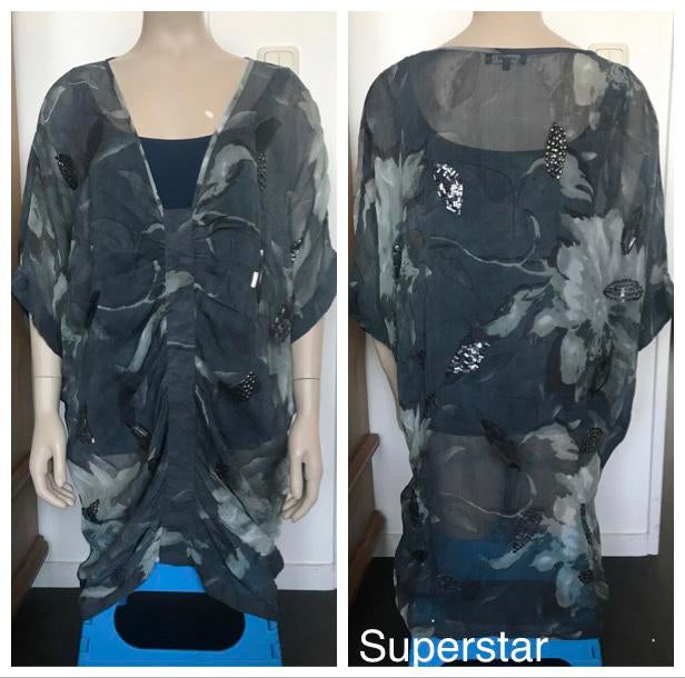 Nieuw tuniek superstar pailletten studs blauw grijs kaftan M, Ophalen of Verzenden, Nieuw, Maat 38/40 (M)