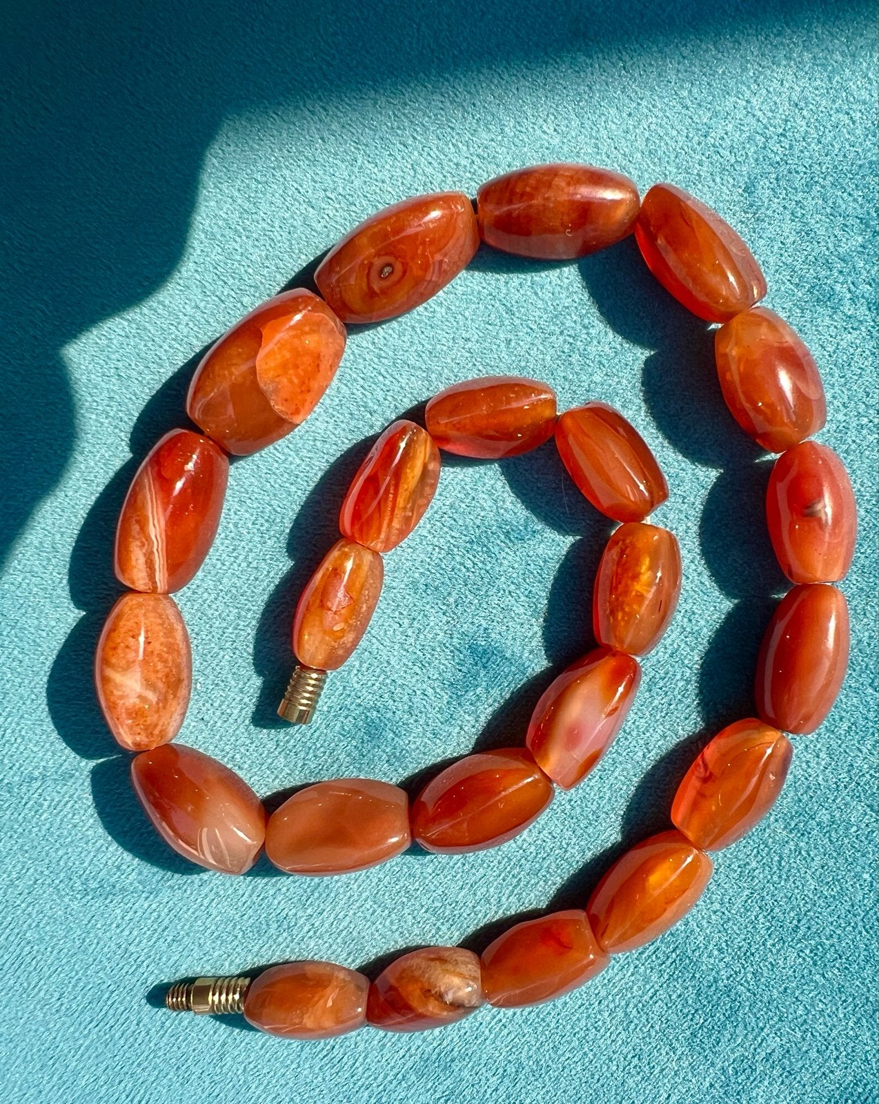 Vintage oranje agaat kralen ketting, Sieraden, Tassen en Uiterlijk, Kettingen, Gebruikt, Oranje, Ophalen of Verzenden, Steen of Mineraal
